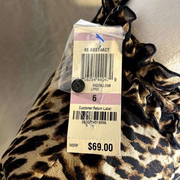 INC Animal Print Satin Ruffled Jacquard Blouse Spandex Long Sleeve Top Women NWT - Picture 9 of 9